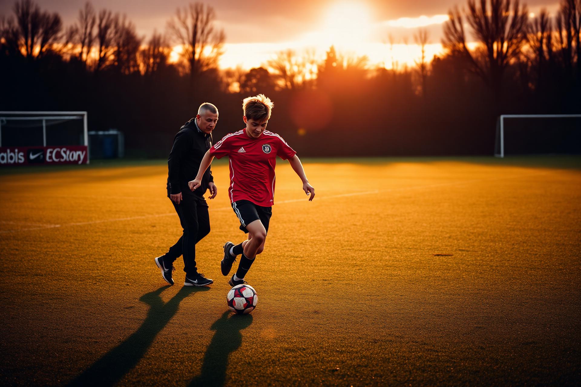 Treino personalizado de futebol ao pôr do sol